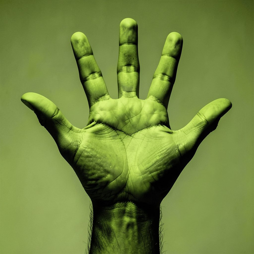 Duotone black and lime green thumbnail of a winning hand spread wide