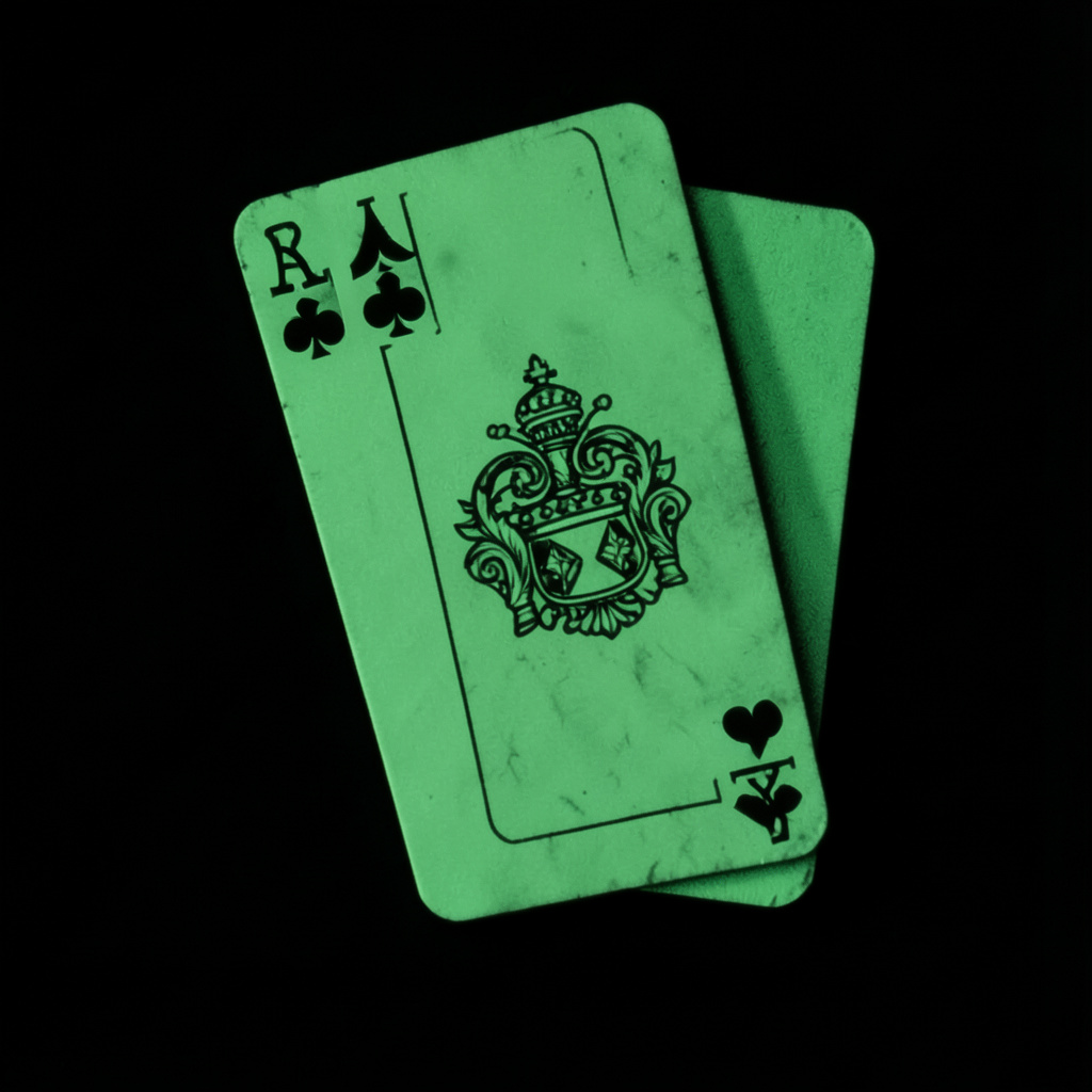 Two-tone green and black thumbnail showing a royal flush hand of cards