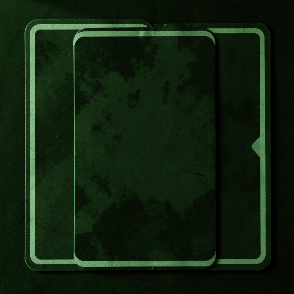 Duotone dark green and black thumbnail of a roulette-style card spread